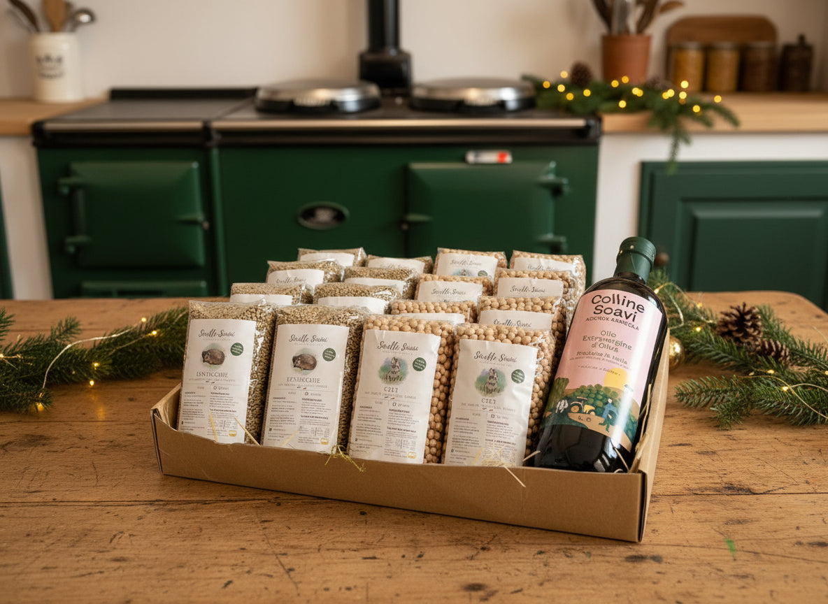 Cesto “Dispensa per le Feste” – Legumi Artigianali & Olio EVO della Basilicata | Scorta Natale Famiglia